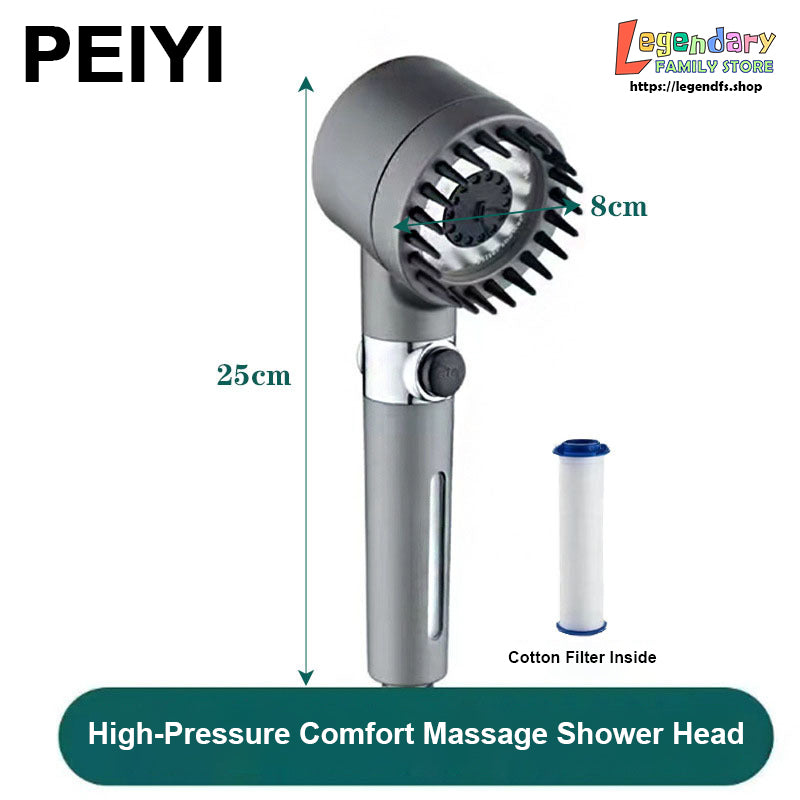 PEIYI High-Pressure Comfort Massage Shower Head with Cotton Filter, Three-Mode Shower Spray and Household Cleaning Nozzle