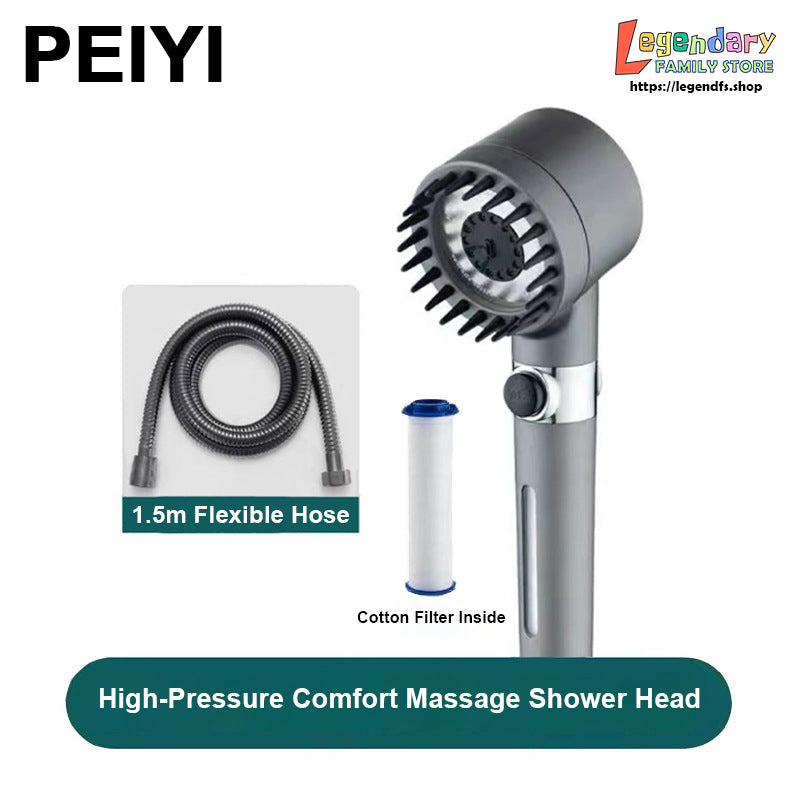 PEIYI High-Pressure Comfort Massage Shower Head with Cotton Filter, Three-Mode Shower Spray and Household Cleaning Nozzle