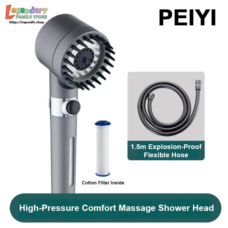 PEIYI High-Pressure Comfort Massage Shower Head with Cotton Filter, Three-Mode Shower Spray and Household Cleaning Nozzle